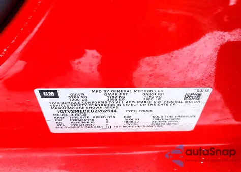 2016 GMC Sierra K1500 Sle z USA, uszkodzony, nr VIN 1GTV2MECXGZ262544